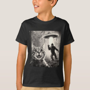 Camiseta Selfie de Gato Floresta Árvores Alien Ufo Pé Grand