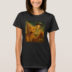 Camiseta Selfie de Gato Laranja com OVNI Alien Divertido