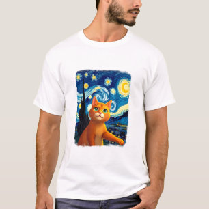 Camiseta Selfie de Gato Laranja Noite Estrelada Mãe de Gat