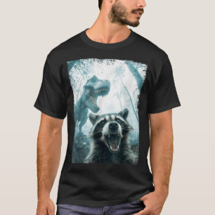 Camiseta Selfie de Guaxinim com Aventura de Tiranossauro T