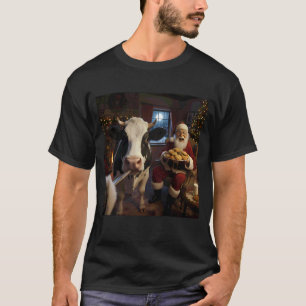 Camiseta Selfie de Vaca com Papai Noel Meme Engraçado de Na
