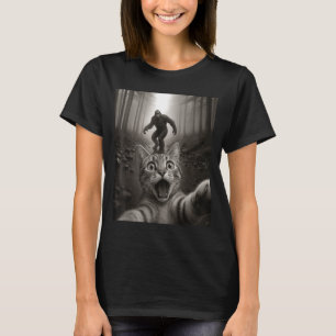 Camiseta Selfie Engraçada de Gato Surpreso Ed Com Pé Grande