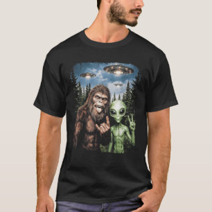 Camiseta Selfie Engraçado de Bigfoot Alien Sinal de Paz Roc