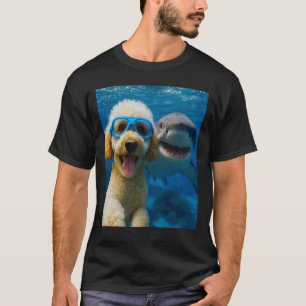 Camiseta Selfie Engraçado de Cachorro Poodle com Amantes de