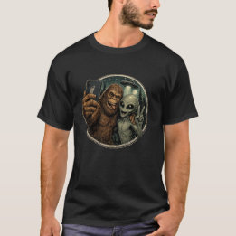 Camiseta Selfie retrô engraçado de Pé Grande e Alien com OV