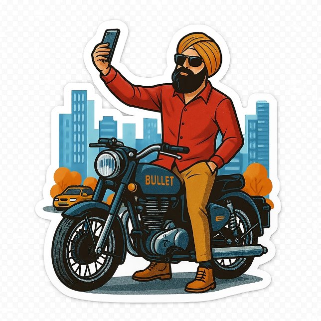 Camiseta Selfie Swag on Bullet – Punjabi Rider Vibes Sticke (Criador carregado)