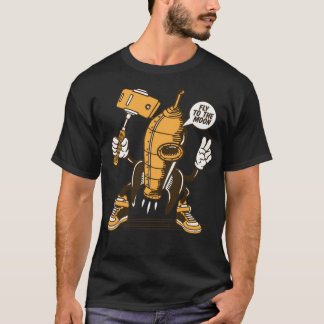 Camiseta Selfie vintage retro foguete espaçonave lua