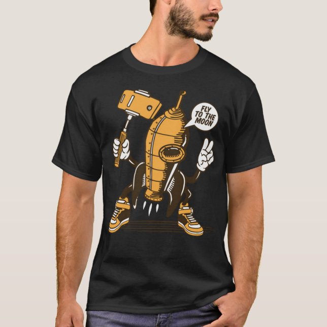 Camiseta Selfie vintage retro foguete espaçonave lua (Frente)