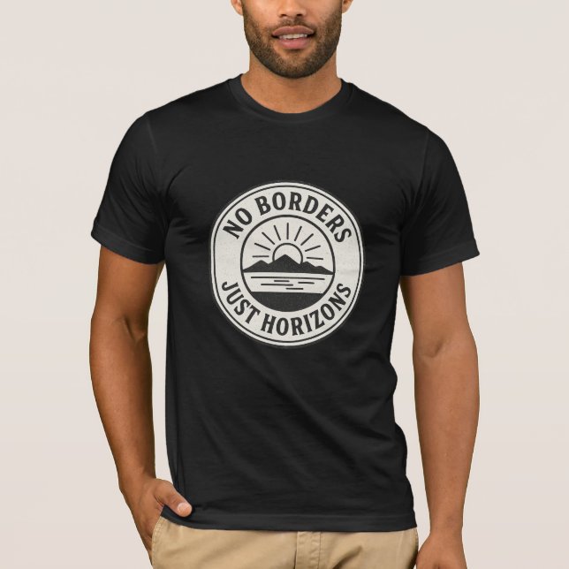 Camiseta Selo Antigo – “Sem Fronteiras, Apenas Horizontes”. (Frente)