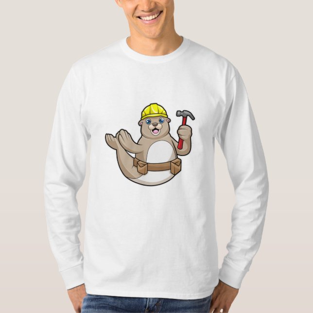 Camiseta Selo como carpinteiro com martelo e chapéu (Frente)