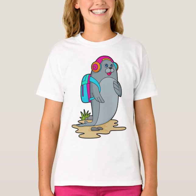 Camiseta Selo como Hiker com mochila (Frente)