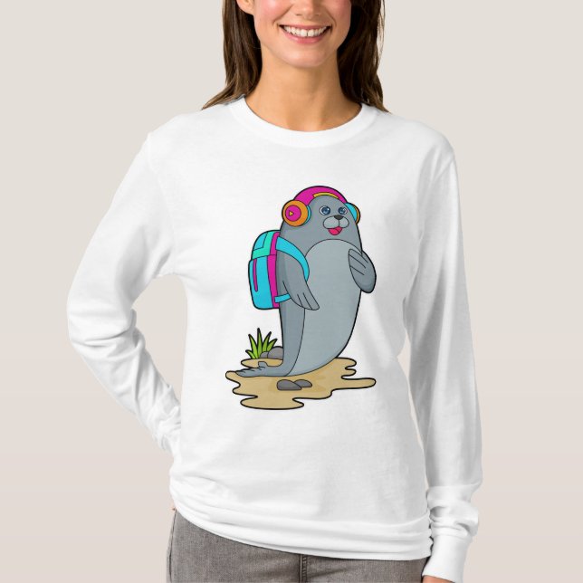 Camiseta Selo como Hiker com mochila (Frente)
