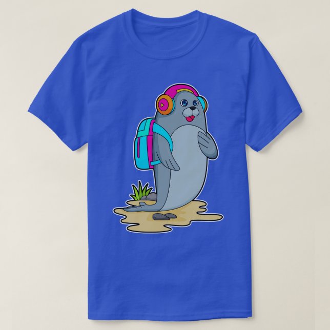 Camiseta Selo como Hiker com mochila (Frente do Design)