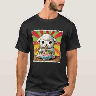 Camiseta Selo de Arte Pop Japonesa Cordeiro Ovelha Carneiro