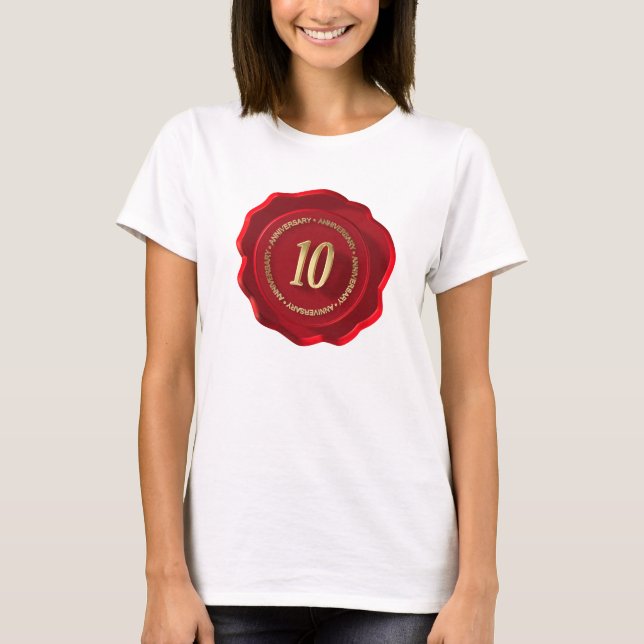 Camiseta selo de cera vermelha do 10º aniversário (Frente)