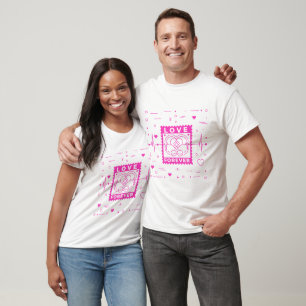 Camiseta Selo do Dia dos Namorados Amor Eterno Rosa Neon