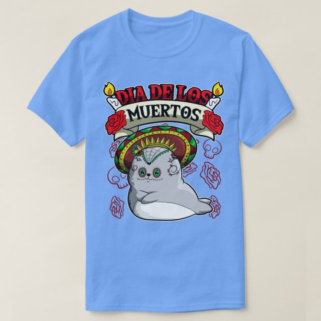 Camiseta Selo dos animais do Dia De Los Muertos (Frente do Design)