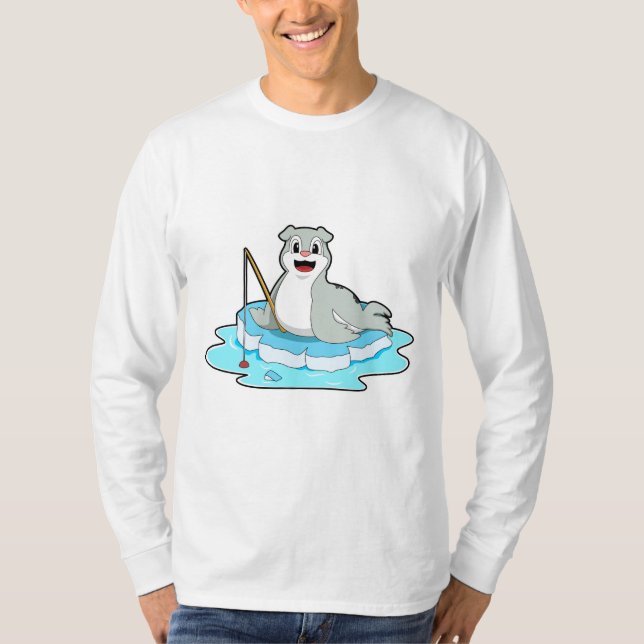 Camiseta Selo na pesca com vara de pesca (Frente)