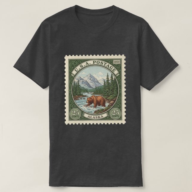 Camiseta Selo Postal Antigo Alasca (Frente do Design)