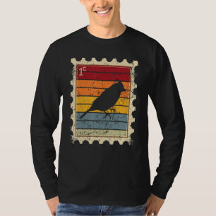 Camiseta Selo Postal Com Um Pássaro do Pôr do Sol