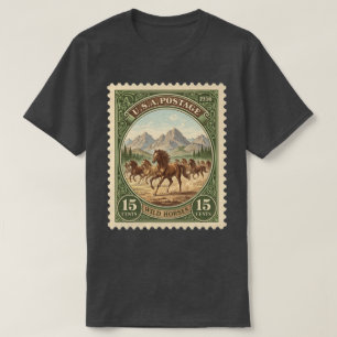 Camiseta Selo Postal Vintage Cavalos Selvagens