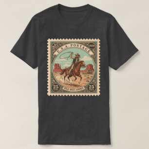 Camiseta Selo Postal Vintage Cowboy do Velho Oeste