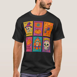 Camiseta Selos De Da De Los Muertos Caveira De Açúcar Mexic