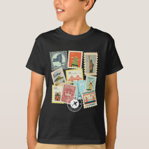 Camiseta Selos Postais de Viagem Antigos Férias Filatélico