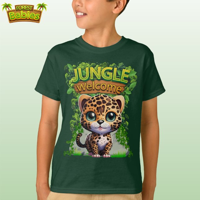 Camiseta selva bem-vinda leopardo gatinho gatinho gatinho � (Green Jungle Welcome Leopard Cub T-shirt Kitten Woodland Wildlife Kitty Cat nature-inspired shirt 🐆)