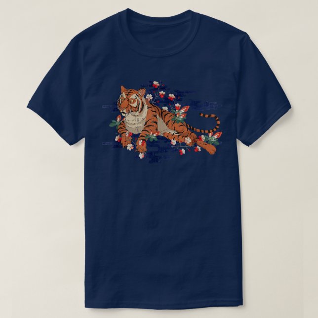 Camiseta Selva de Gato Selvagem Sakura Flor Asiático (Frente do Design)