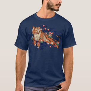 Camiseta Selva de Gato Selvagem Sakura Flor Asiático
