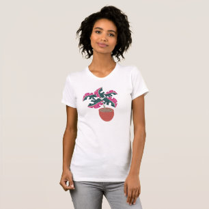 Camiseta Selva e Folhas Rosa de Monstera Tropicais