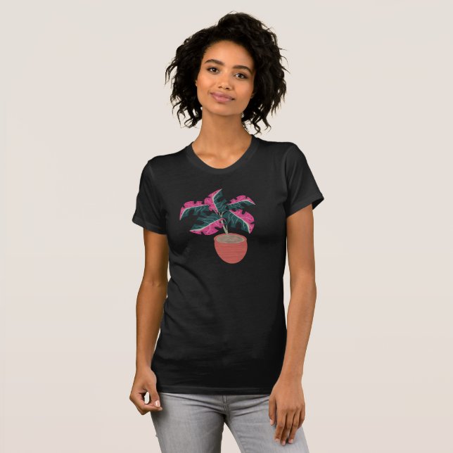 Camiseta Selva e Folhas Rosa Monstera Tropicais (Frente Completa)