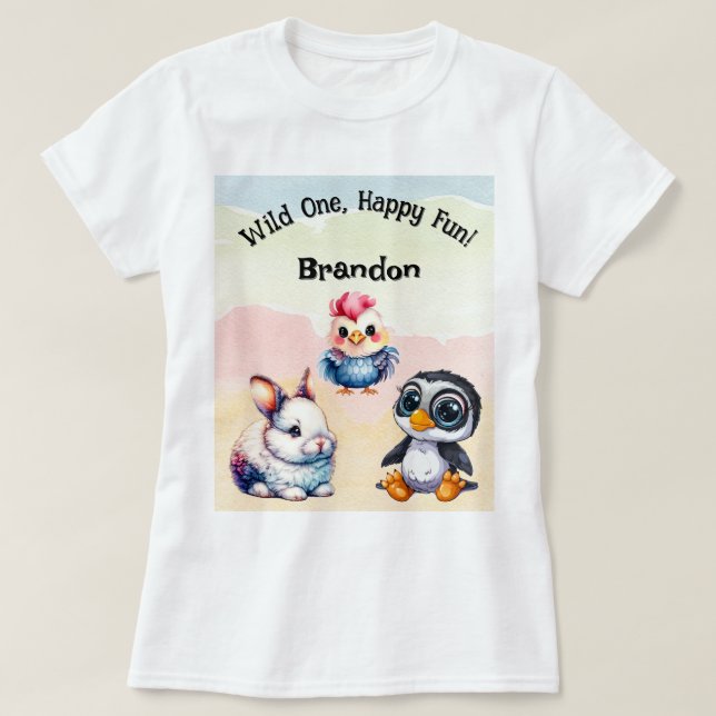 Camiseta Selvagem De Animais De Floresta Brincadeiras (Frente do Design)