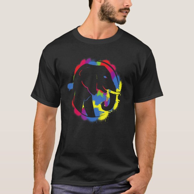 Camiseta Selvagem de Elefantes Coloridos Animais Selvagens (Frente)
