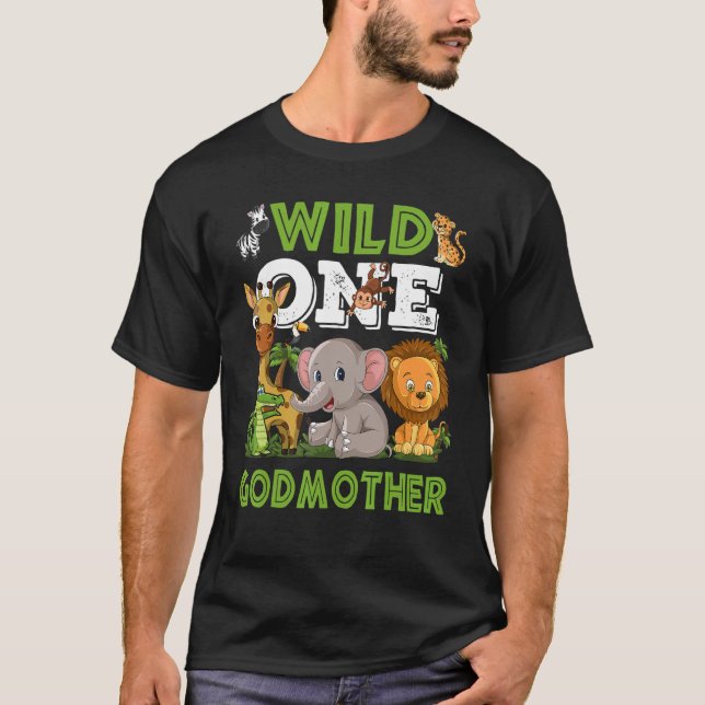 Camiseta Selvagem de Uma Madrinha Zoo Birthday Safari Anim (Frente)