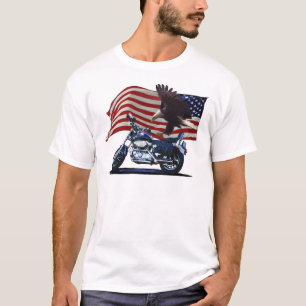 Camiseta Selvagem e Livre - Águia Patriótica, Moto e Bandei