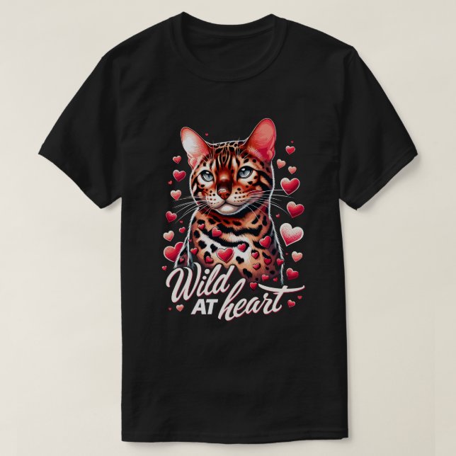 Camiseta Selvagem no Coração - Tee de Amor de Gato Bengala (Frente do Design)