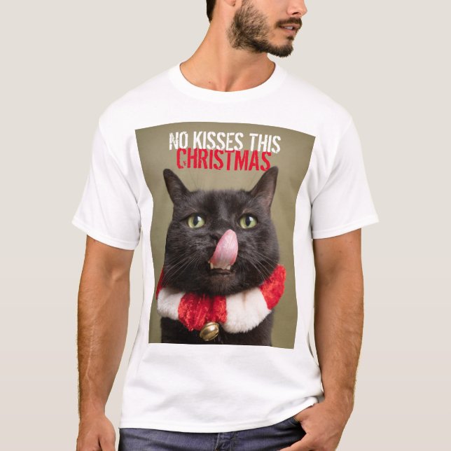Camiseta Sem Beijos Este Natal Engraçado Língua De Gato (Frente)