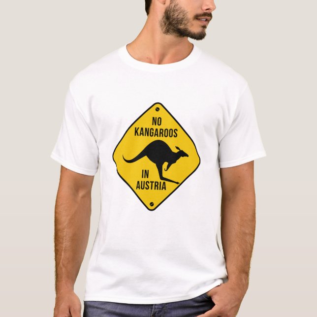 Camiseta Sem Cangurus Na Áustria Sinal Amarelo Canguru Engr (Frente)