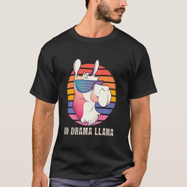 Camiseta Sem Drama Llama Engraçado Llama Com Óculos De Sol  (Frente)