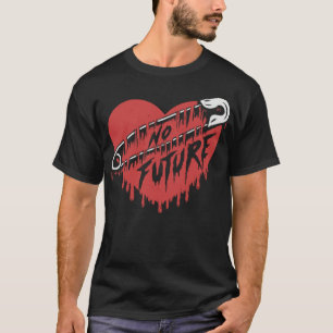 Camiseta Sem Futuro Alfinete de Segurança Coração Punk Rock