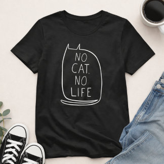 Camiseta Sem Gato Sem Vida Adorável Minimalista Arte de Gat