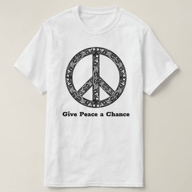 Camiseta Sem guerra de Sinal de Paz em Preto/Branco de Vint (Frente do Design)