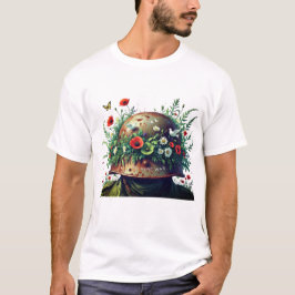 Camiseta Sem Mais Guerra: Capacete da Paz com Design Floral