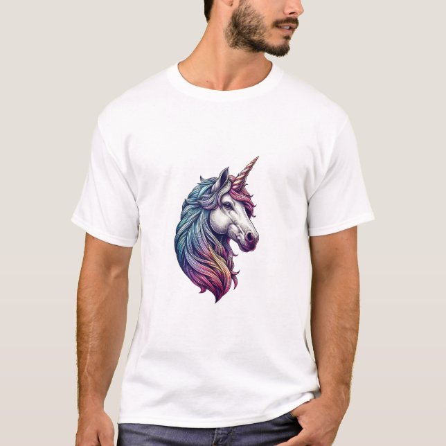 Camiseta sem Mangas Gráfica de Cabeça de Unicórnio (Frente)