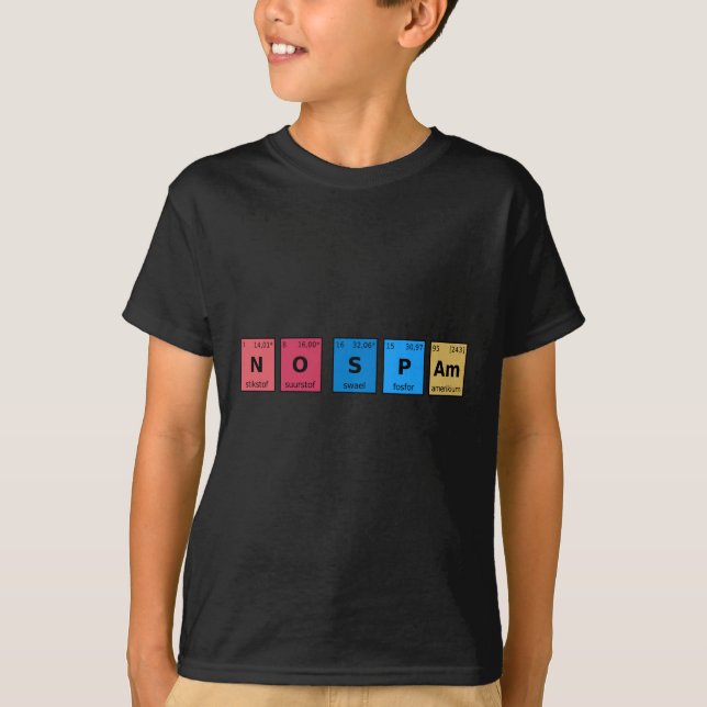 Camiseta Sem Mesa periódica de spam (Frente)