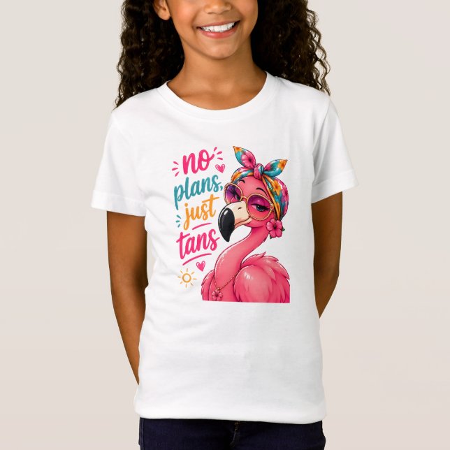 Camiseta Sem Planos, Só Bronzeado - Flamingo Sassy com Ócul (Frente)