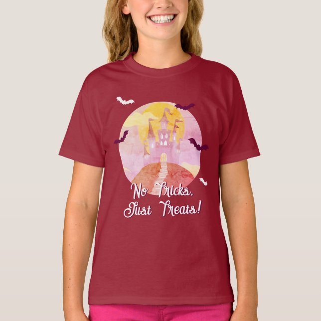 Camiseta Sem Truques Apenas Tratam O Castelo Spooky Hallowe (Frente)