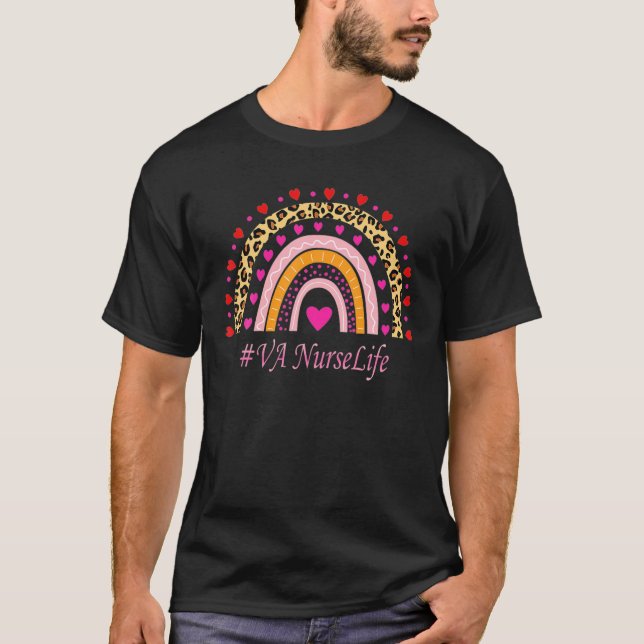 Camiseta Semana da Enfermeira VA Leopardo Arco-íris (Frente)